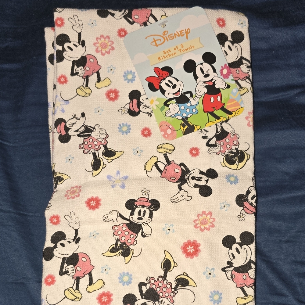 Disney Mickey and Minnie Mouse Floral Fabric in Pink and Yellow